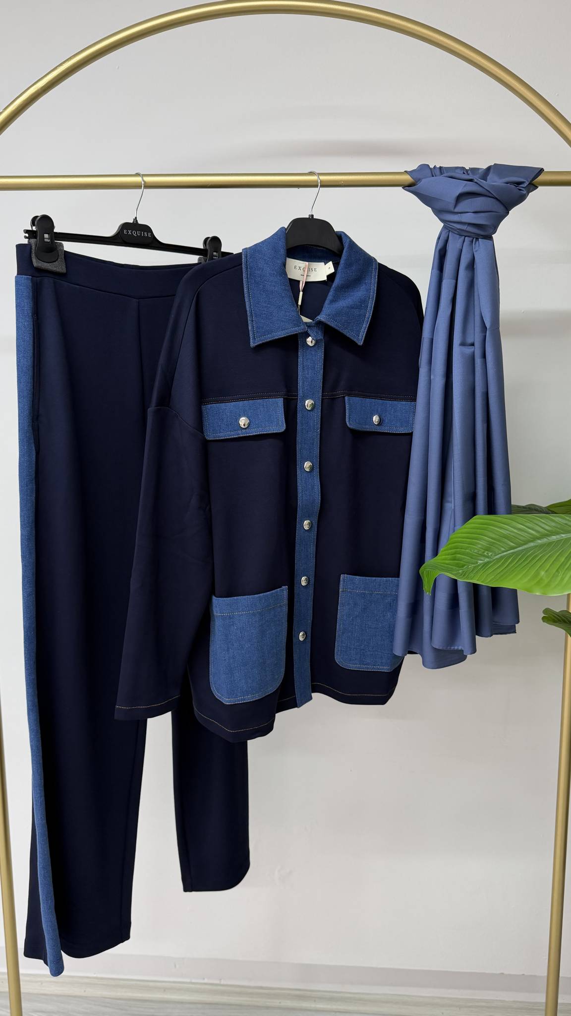 Denim detaylı takım 